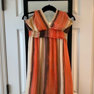 BCBGMAXAZRIA Size 6 Silk Orange, Cream, Brown Halter dress